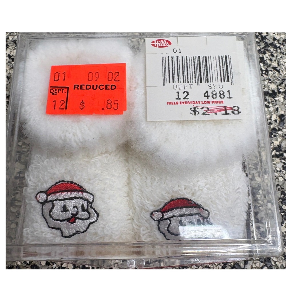 Vintage Playtime Booties Santa Claus White Fuzz Baby Slippers 0-3 Months NIB USA